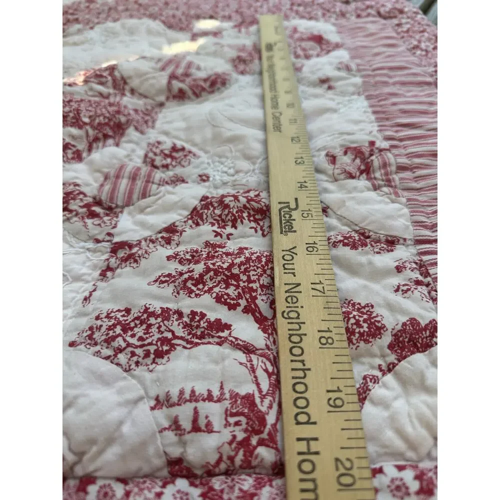 French country Toile quilted pillow shams red white reversible standard set 2